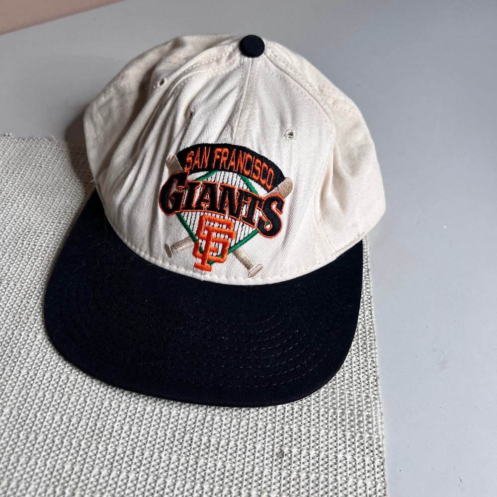 Vintage San Francisco Giants Snapback Hat The Game MLB Cream Black Made in USA